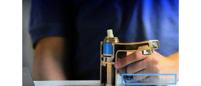 Однорычажный смеситель в разрезе.