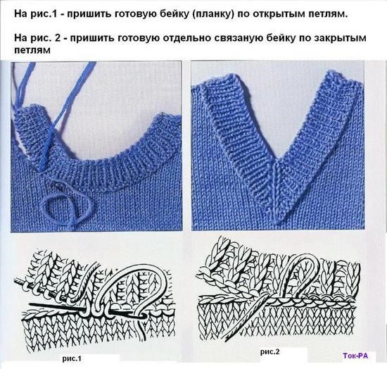 Отделка горловины связанной отдельно бейкой