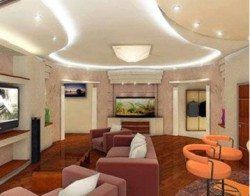 Освещение в гостиной с потолками из гипсокартона