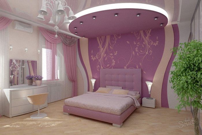 Потолки из гипсокартона фото для спальни двухуровневые с подсветкой